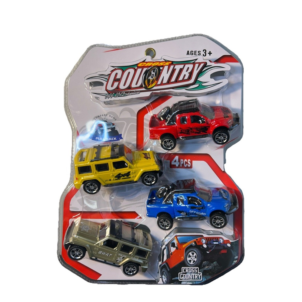 Cross Country Pull Back Vehicles Kids OS Multi-Color New 4 Pack 1:24 Diecast
